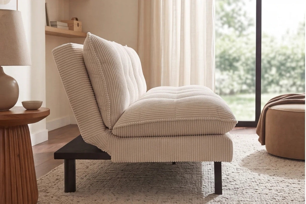 Schlafsofa CAPULO Beige Cord 190cm 3-Sitzer Couch modern