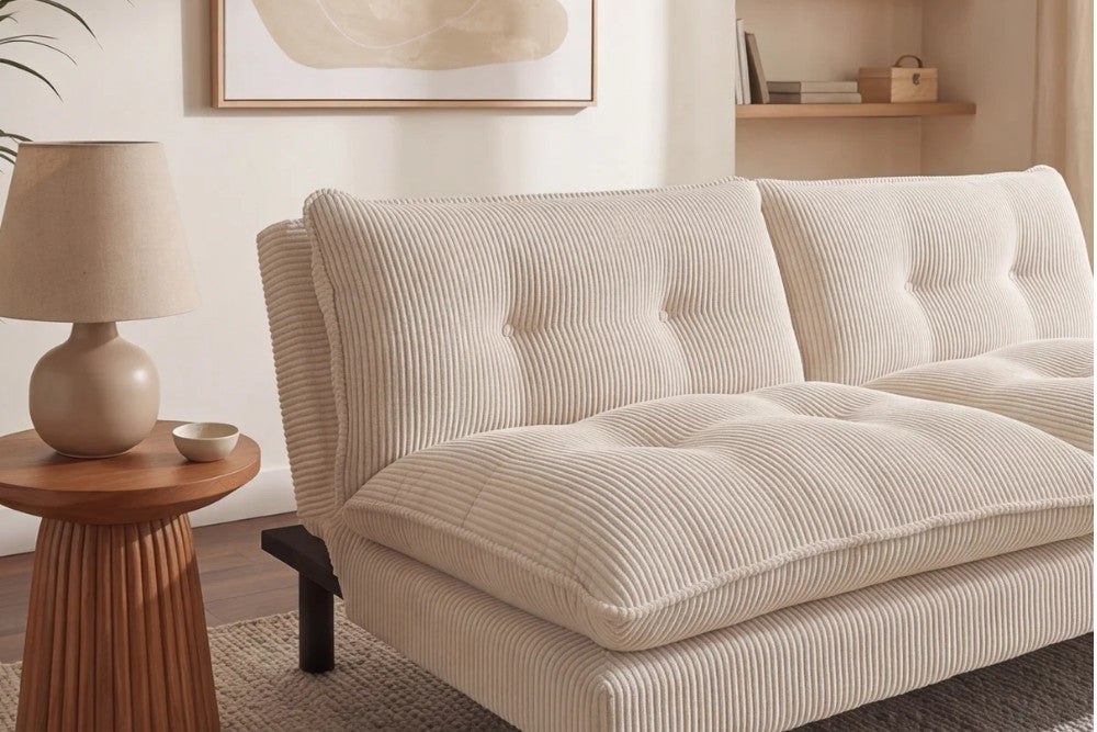 Schlafsofa CAPULO Beige Cord 190cm 3-Sitzer Couch modern