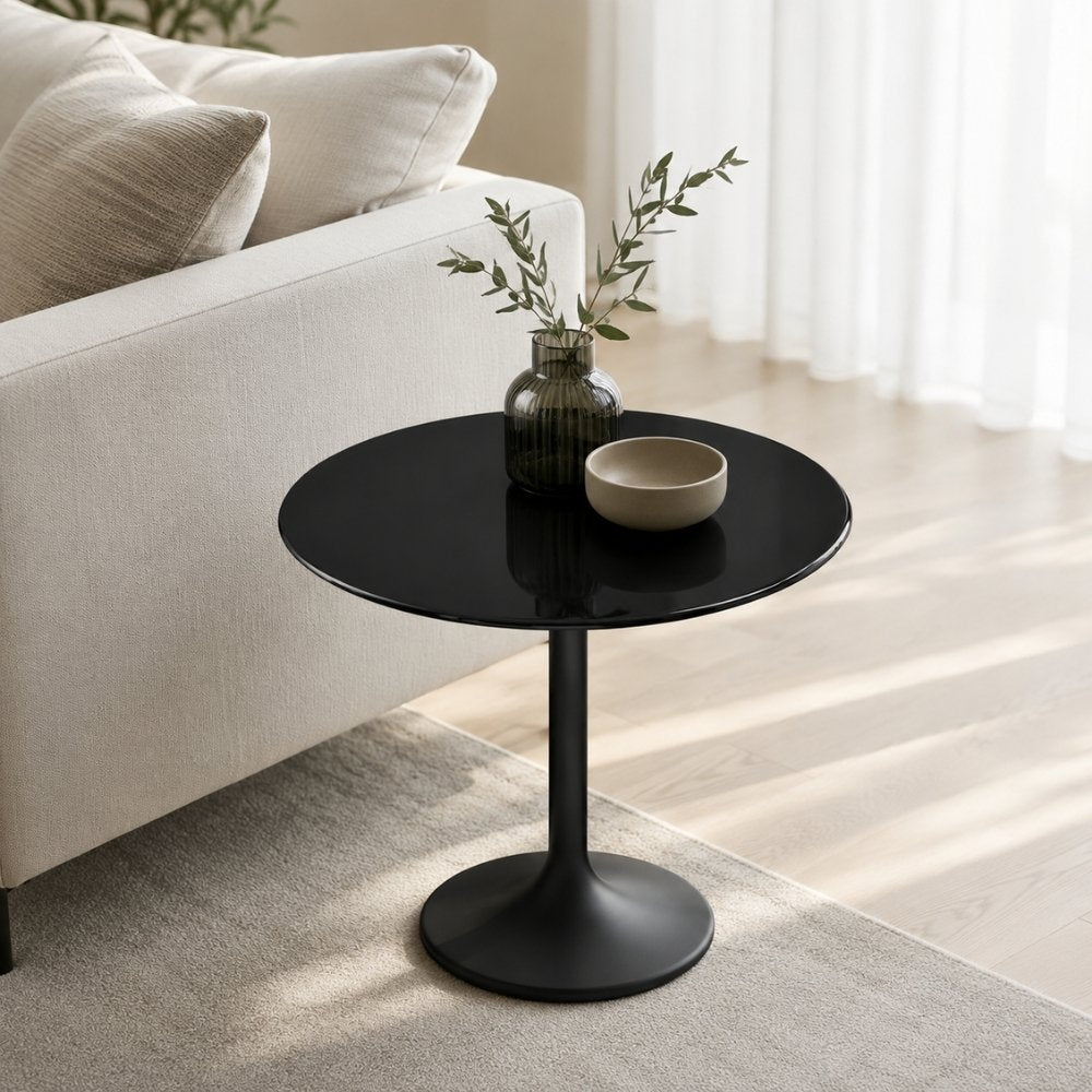 Glasplatte TERRY 50cm schwarz 8mm rund gehärtetes Glas