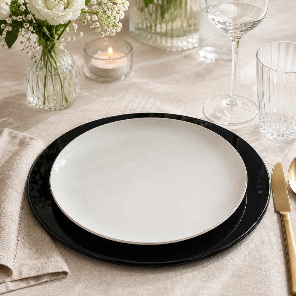 Glasplatte TERRY 30cm schwarz 8mm rund gehärtetes Glas Platzteller