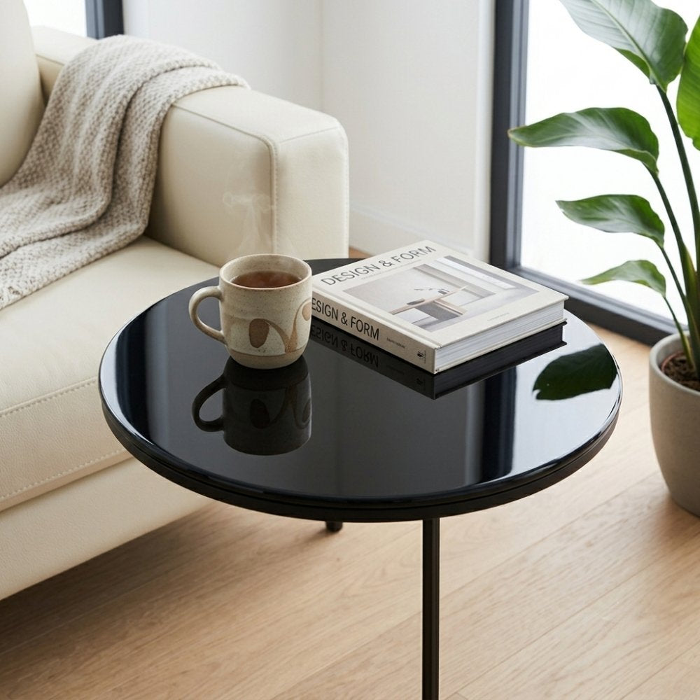 Glasplatte TERRY 60cm schwarz 8mm rund gehärtetes Glas