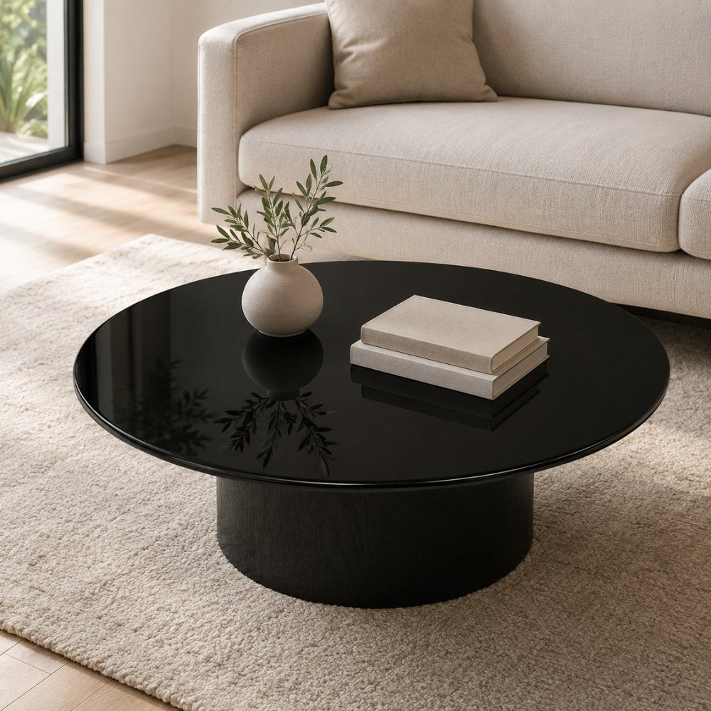 Glasplatte TERRY 80cm schwarz 8mm rund gehärtetes Glas