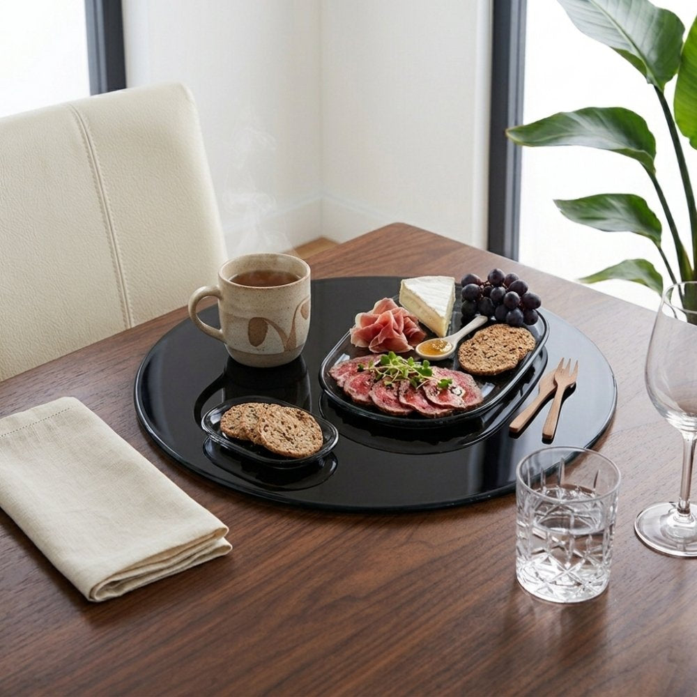 Glasplatte TERRY 40cm schwarz 8mm rund gehärtetes Glas Platzteller
