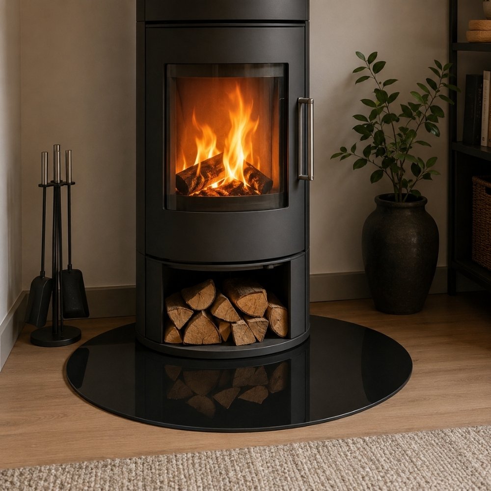 Glasplatte TERRY 70cm schwarz 8mm rund gehärtetes Glas