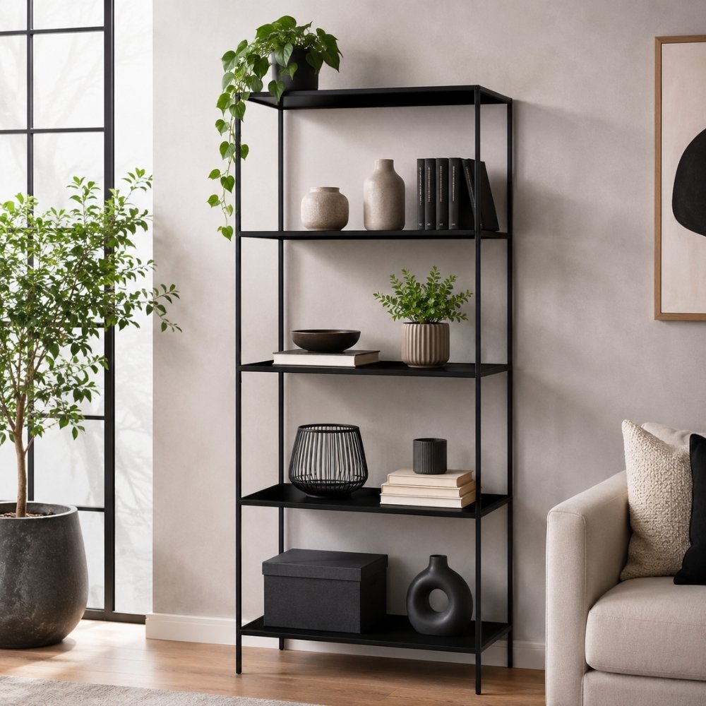 Modernes Regal LEVEN schwarzer Metallrahmen 170 cm