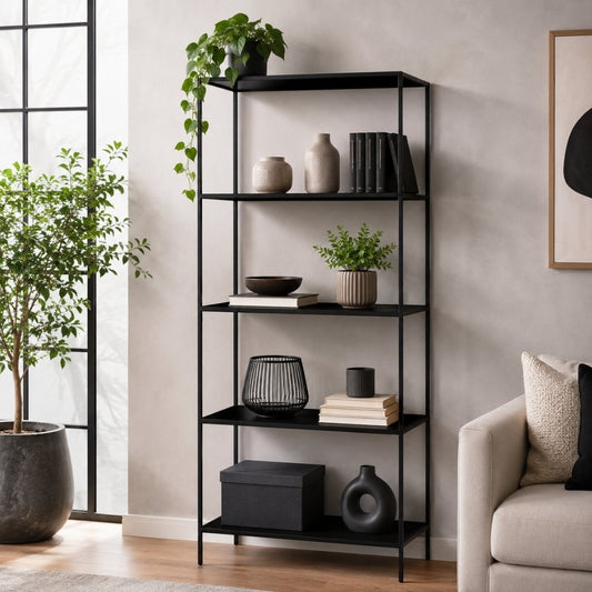 Modernes Regal LEVEN schwarzer Metallrahmen 170 cm