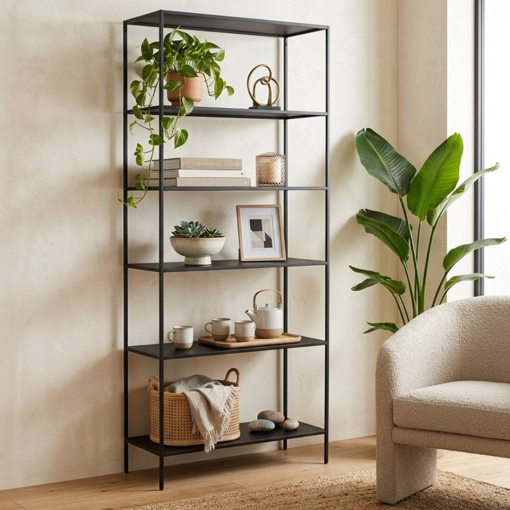 Modernes Regal LEVEN schwarzer Metallrahmen 170 cm