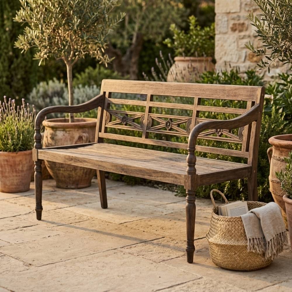 Massive Teakholz Sitzbank CHRISTOS 150cm brown Outdoor Gartenbank