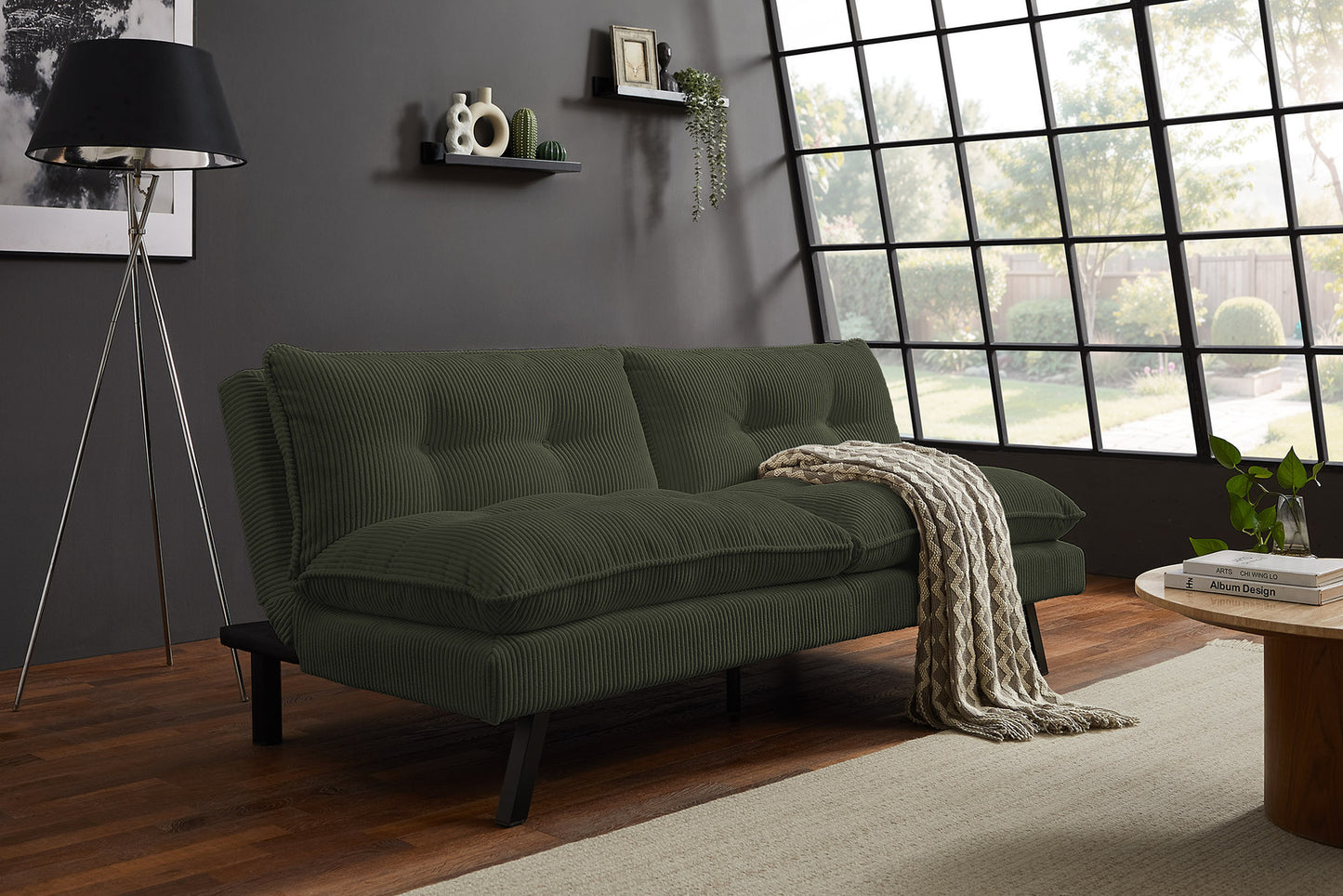 Schlafsofa CAPULO Grün Cord 190cm 3-Sitzer Couch modern